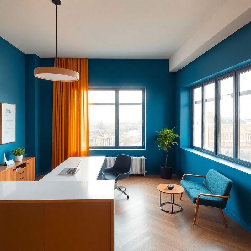 Interior sofisticat al biroului Nou Casa în Constanța, cu tonuri azurii